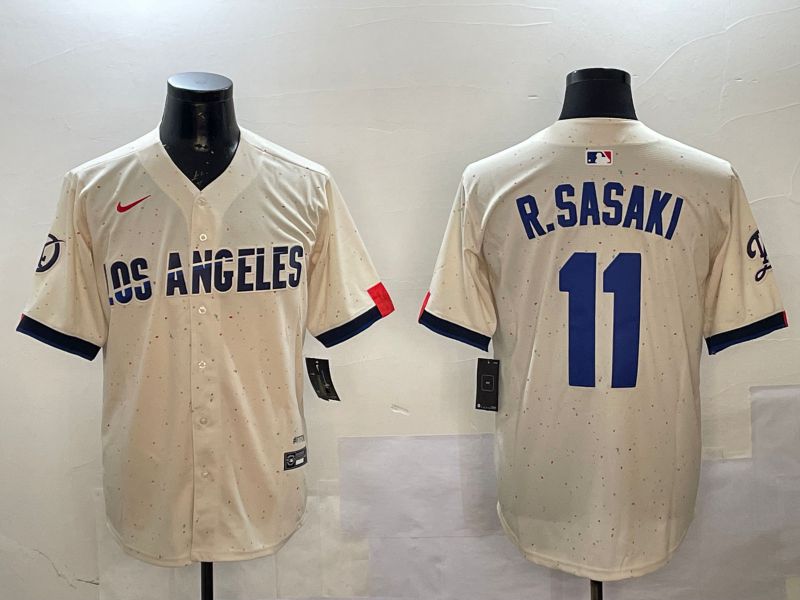 Men Los Angeles Dodgers 11 R.Sasaki Cream Fashion Game 2025 Nike MLB Jersey style 1